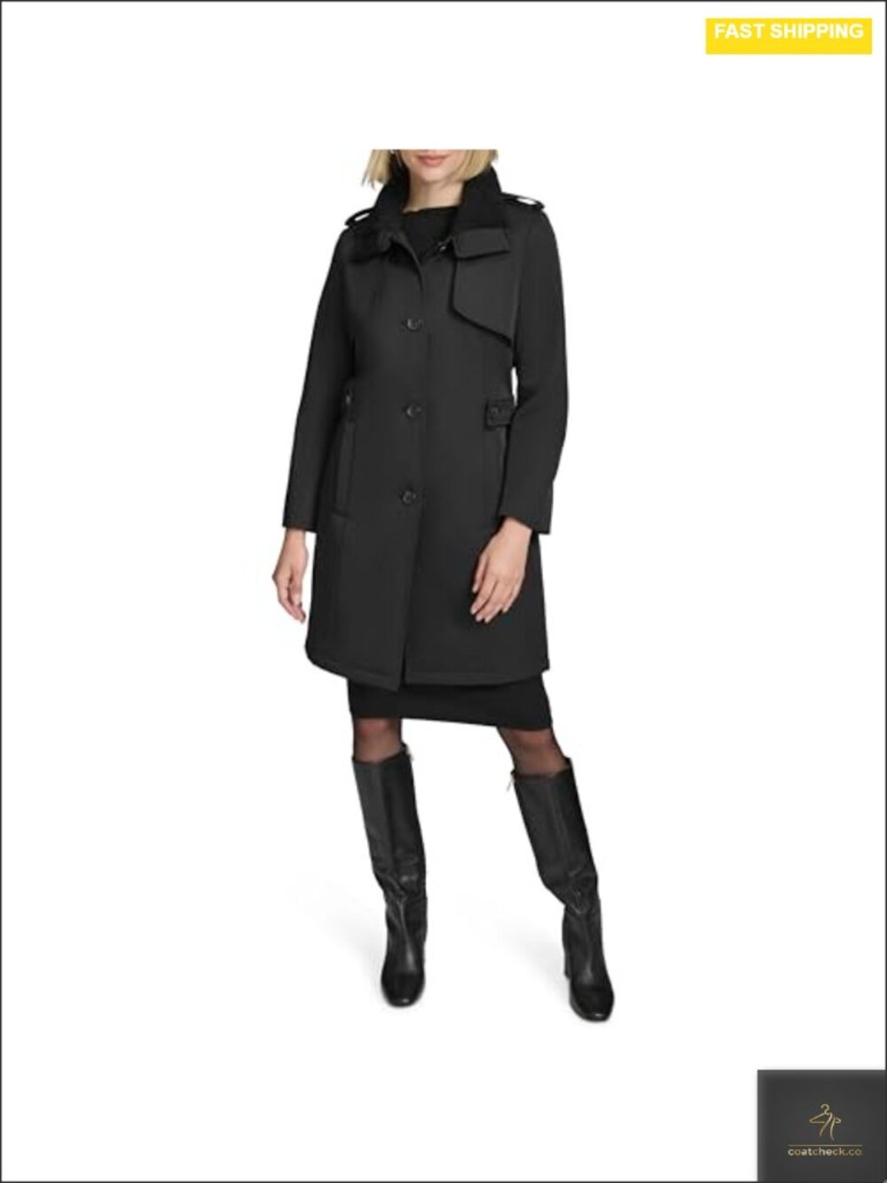 Water-Resistant Insulated Trench Coat Classic Long Sleeve Polyester